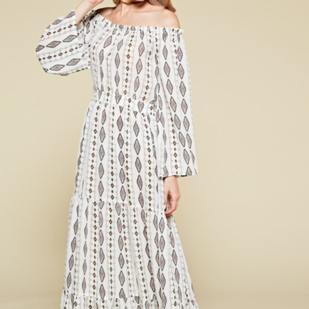 White boho off the shoulder dress